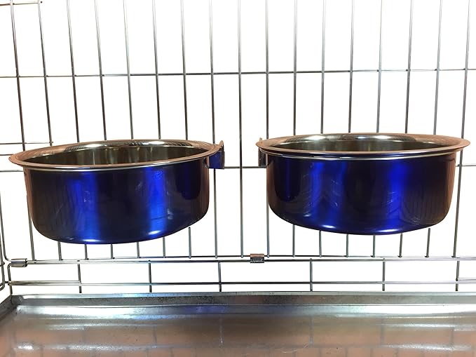 Ellie-Bo Pair of Dog Bowls for Crates, Cages or Pens and 3 Sizes (2.0Ltr Large, Blue)