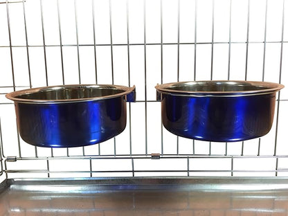 Ellie-Bo Pair of Dog Bowls for Crates, Cages or Pens and 3 Sizes (2.0Ltr Large, Blue)