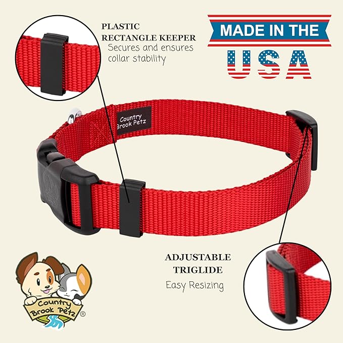Country Brook Petz - Everyday Nylon Dog Collar for Large, Medium, and Small Dogs and Puppies - for Everyday Use in 10+ Warm Colors (Extra Large, 1 Inch Wide, Bright Red)