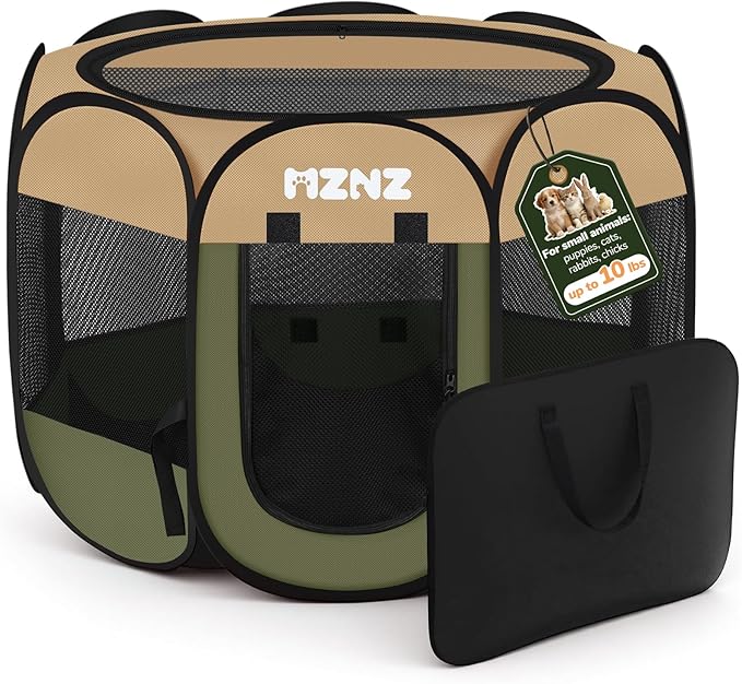 Dog Cat Playpen, Portable Puppy Pet Crate Indoor for Small Dogs Cats Rabbits, Foldable Dog Cage Enclosure for Outdoor, Pop Up Dogs Tent Kennel with Carrying Case, Olive Green
