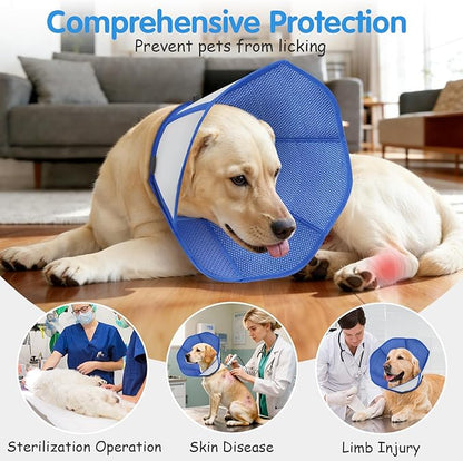 Foldable Dog Cone Collar After Surgery, Adjustable Soft Dog Cone, Soft Inner & Sturdy Protective Recovery Collar to Prevent Dogs from Licking Wounds (M)