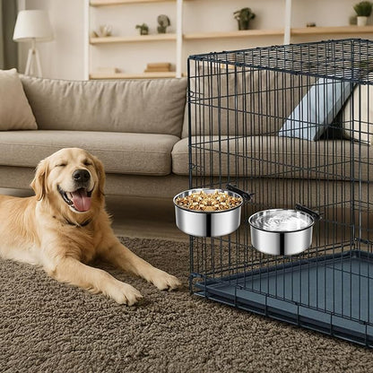 2 Pack Kennel Bowls Mountable,Dog Crate Water Bowl No Spill,Hanging Dog Bowl for Crate Cage,Stainless Steel Dogs Water Feeder Dish for Dogs Cats Bunny Ferret Bird,Silver
