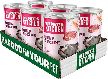 Your PET'S Kitchen Wet Dog Food, Beef Recipe - 13.2 oz Cans (Pack of 6), Made in The USA with Real Beef