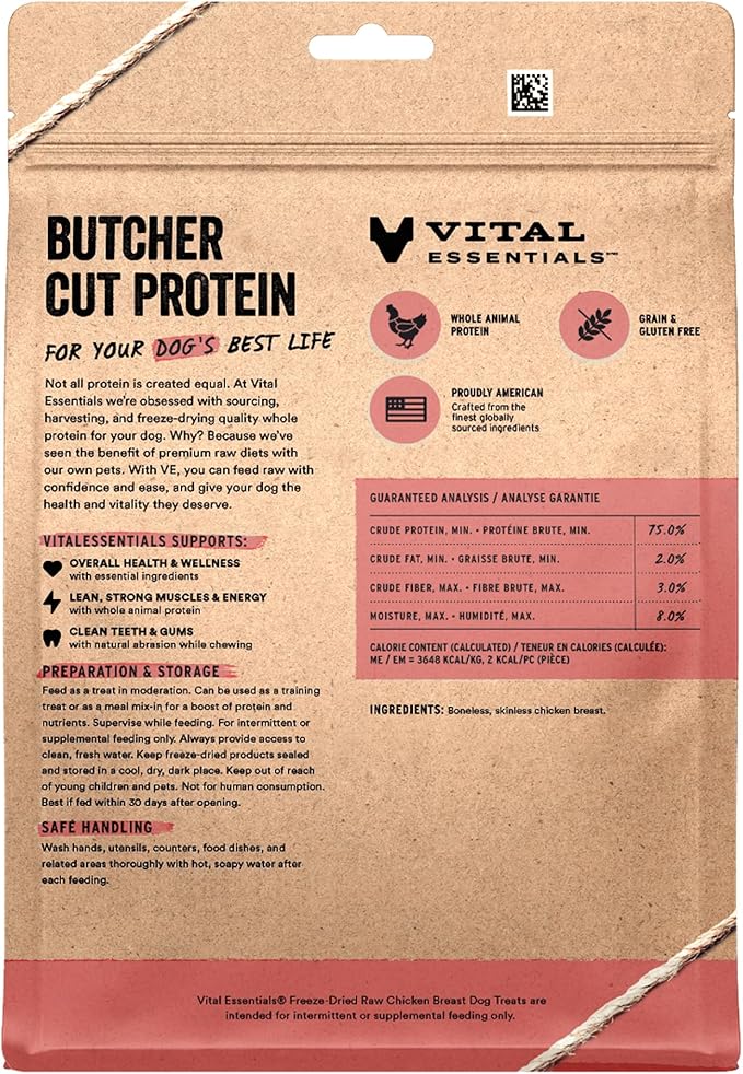 Vital Essentials Freeze Dried Dog Treats | Chicken Breast, Single Ingredient | Premium Quality | Grain Free Training Treats for Dogs, 10 oz Bag