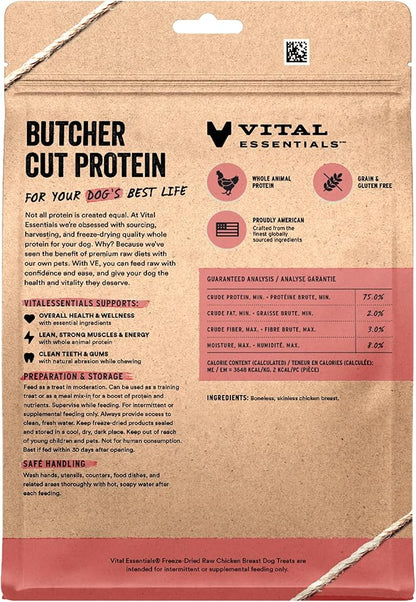 Vital Essentials Freeze Dried Dog Treats | Chicken Breast, Single Ingredient | Premium Quality | Grain Free Training Treats for Dogs, 10 oz Bag