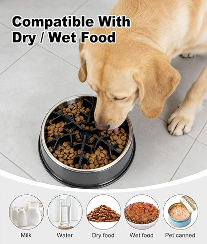 Slow Feeder Insert for Dog Bowl, Mabnuby 100% Food-Grade Silicone Slow Feeder Insert Fits Large Medium Small Size Dogs, Compatible with Regular & Elevated Bowls, Helps Prevent Digestive Issues, Black