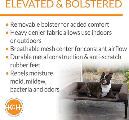 K&H Pet Products Bolster Dog Cot, Cooling Indoor Outdoor Elevated Cot Hammock Dog Bed with Removable Washable Bolsters, Washable Mesh Cover, Raised Metal Frame - Medium 32 X 25in Chocolate
