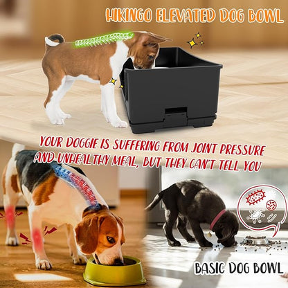 Elevated Dog Bowl Stand Set,Quiet Eating Mess Proof Raised Dog Bowls 2 Stainless Steel Food Bowls,Splash Water Collection Non-Slip Small Cat Feeding Table