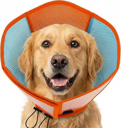 AOFITEE Dog Cone - Soft Cones for Dogs After Surgery, Comfy Cones for Large Dogs to Stop Licking, Adjustable Soft Dog Cone Collar, Elizabethan Pet E-Collar for Wound Healing, OrangeBlue Large