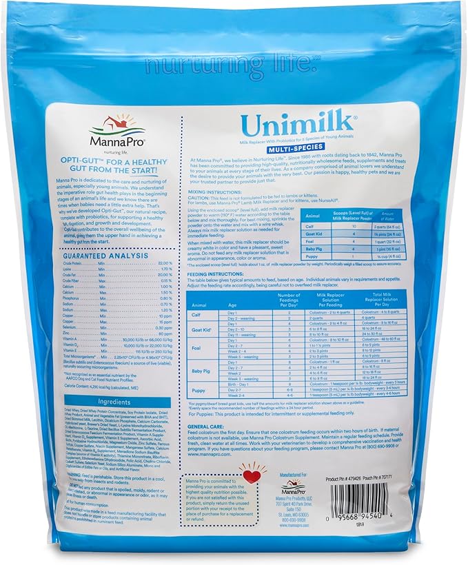 Manna Pro UniMilk Multi-Species Milk Replacer | Great for Puppies | 9 lb