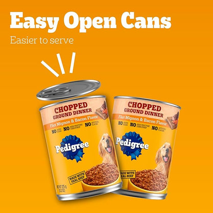Pedigree Chopped Ground Dinner Adult Soft Wet Dog Food Filet Mignon & Bacon Dinner, Canned Dog Food, 13.2 oz. Cans (12 Count, Pack of 1)
