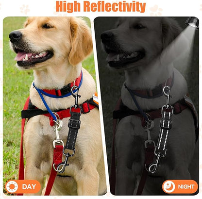 Dog Collar Safety Clip, Reflective Double-Ended Backup Connector for Harness to Collar, Adjustable Safety Clip for Prong, Pinch Collars, Prevents Escapes & Accidental Disconnection