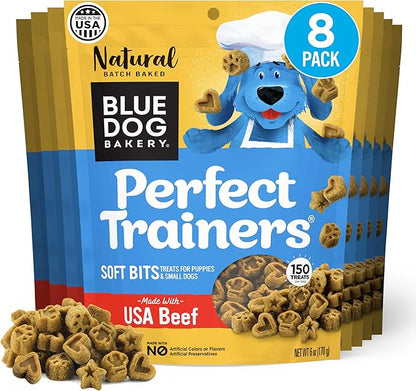 Blue Dog Bakery Perfect Trainers, Mini Dog Training Treats, Soft & Chewy, Made w/USA Beef, Healthy Treats, All Natural, Extra Small, 6 oz (Pack of 8)