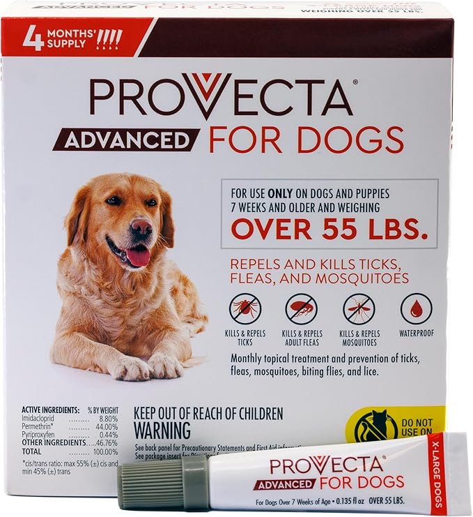 Provecta® Advanced for Extra Large Dogs (Over 55 lbs) Flea and Tick Topical Treatment, 4-Month Supply