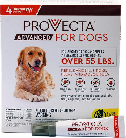 Provecta® Advanced for Extra Large Dogs (Over 55 lbs) Flea and Tick Topical Treatment, 4-Month Supply
