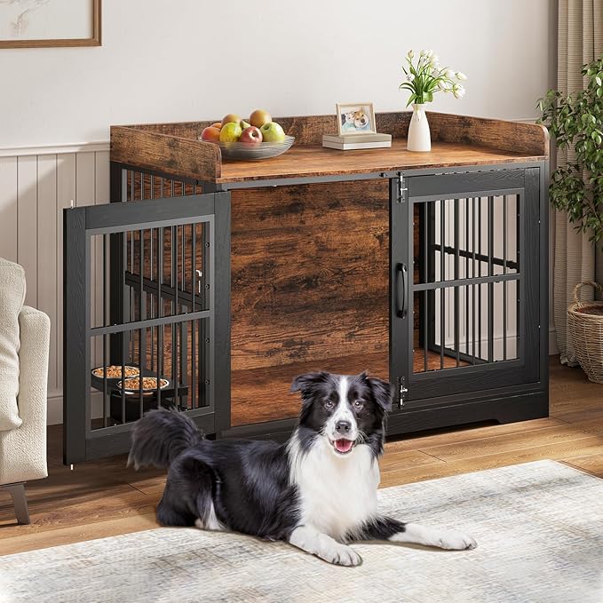 VOPEAK 40" Rustic Dog Crate Furniture, Heavy Duty Dog Cage with Removable Trays for Small Medium Dogs, Dog Crate Dog Kennel Indoor, Chew Resistant Crate for Bedroom Living Room, Rustic Brown