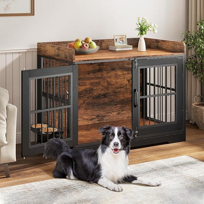VOPEAK 40" Rustic Dog Crate Furniture, Heavy Duty Dog Cage with Removable Trays for Small Medium Dogs, Dog Crate Dog Kennel Indoor, Chew Resistant Crate for Bedroom Living Room, Rustic Brown