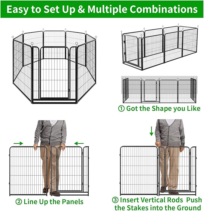 Kfvigoho Dog Playpen Outdoor Extra Wide 8 Piece Panels Heavy Duty Dog Fence 40" Height Anti-Rust with Doors Portable for RV Camping Yard, Total 21FT, 35 Sq.ft, Snowy Black