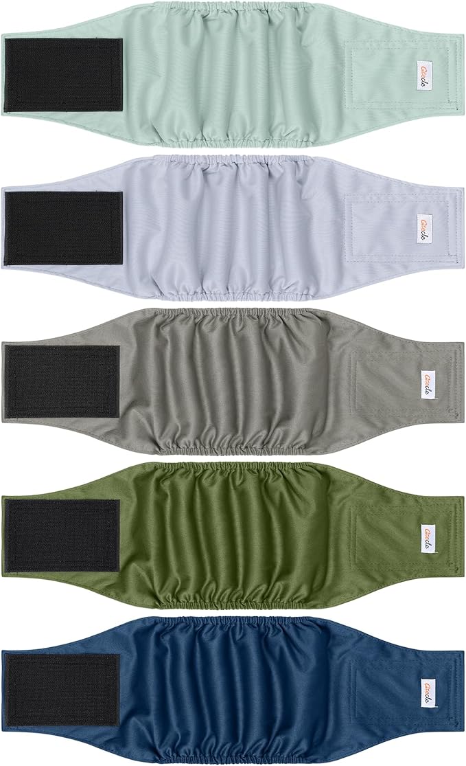 5 Pack Dog Diapers Male Reusable, Premium Belly Bands for Male Dogs, High Absorbing Dog Pee Wraps for Doggie in Incontinence or Excitable Urination and Training Green L