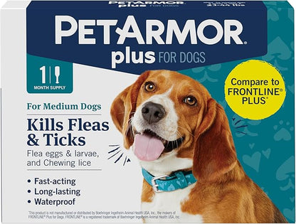 PetArmor Plus Flea and Tick Prevention for Dogs, Medium Dog Flea and Tick Treatment, 1 Dose, Waterproof Topical, Fast Acting (23-44 lbs)