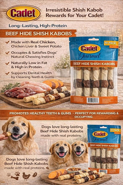 Cadet X-Large Dog Treat, 4-in-1 Beef Hide Shish Kabobs, 10 ct