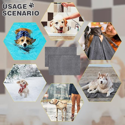 Chumia 4 Pack Dog Towels for Drying Large Microfiber Grooming Tools Absorbent Soft Bath Supplies with Embroidered Paw for Small Medium Pet Products(30 x 50 Inch,Gray)