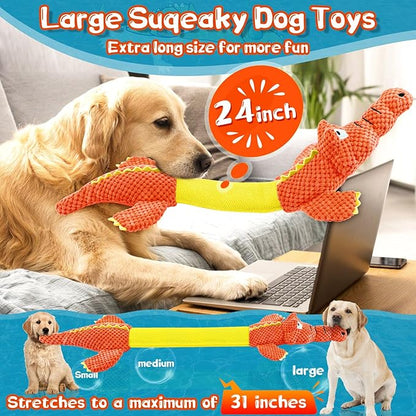 Interactive Tug of War Dog Toys for Small to Large Breeds - Squeaky Puppy Toys with Crinkle Paper, Stuffed Chew Toys to Keep Them Busy, Training Reward Gift for Dogs (Orange)