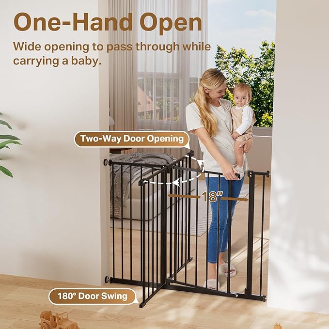 InnoTruth 29.5–40.75" Baby Gate for Stairs, 28" Tall Dog Gates for Doorways & Hallways, Safety Gate for Kids & Pets, Pressure-Mounted Walk-Through with Dual Lock & 2-Way Swing, Black