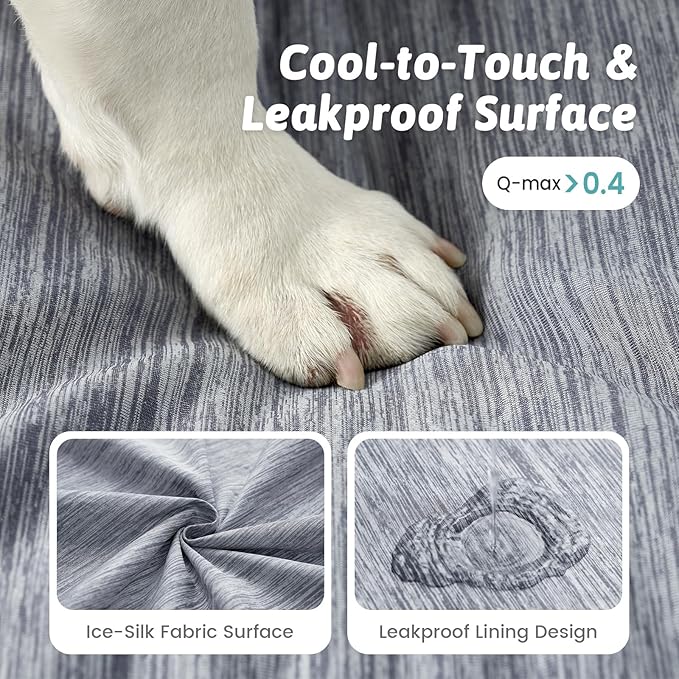 Cooling Dog Bed for Extra Large Dogs, Q-Max >0.4 Summer Cool Orthopedic Foam Pet Sofa Bed with Sides, Bolster Anti-Slip Couch with Washable Removable Cover, XXL 48x35x7.5 inch, Dark Grey
