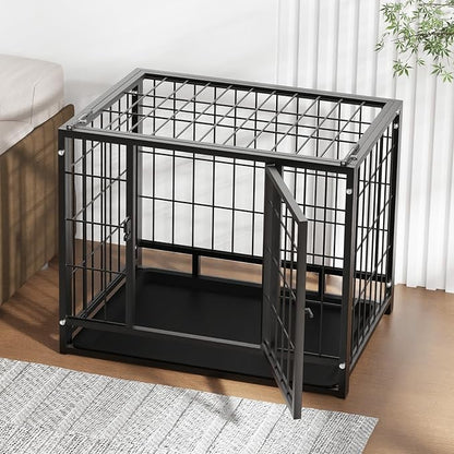 HIWOKK 27 Inch Dog Crate, Escape Proof Dog Cage with Dual Door Lock, Removable Tray for Easy Cleaning, Dog Kennel Indoor Outdoor Use