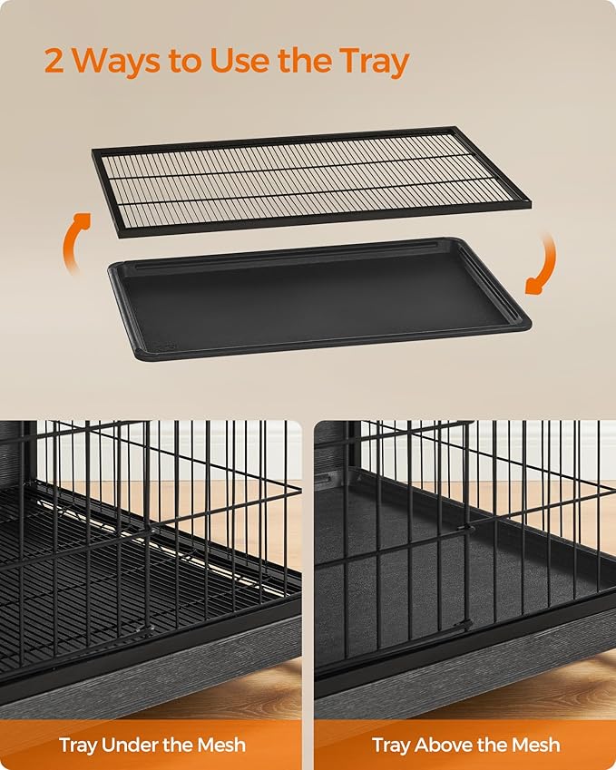 Feandrea 56.1" Dog Crate Furniture, Indoor Dog Cage Side End Table, XXL Pet Wood Kennel for Large and Medium Dogs up to 105 lb with Multi-Purpose Removable Tray, Double-Door Pet House, Ink Black