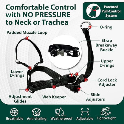 Sporn Head Halter for Dogs, No Pull Dog Harness, Durable Nylon Training Collar for Large Breeds, No Choke Design, Padded Restraints, Adjustable Fit, Easy On/Off, Black, Large