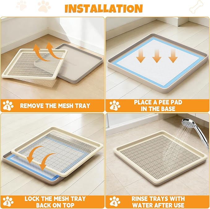 Dog Pee Pad Holder for Small and Medium Dogs, Two-Layer Mesh Dog Potty Tray, Indoor Puppy Pad Holder for Potty Training, Gentle on Paws, Easy-Clean Leak-Resistant Fits 22 × 22 Inches Pee Pads