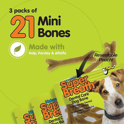 Fido - Super Breath Dental Care Bones for Dogs - 13 Treats Per Pack (3 Pack) - for Small Dogs (Made in USA) - Dog Dental Chews Help Reduce Plaque, Tartar Buildup, and Freshens Breath