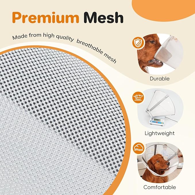 Breathable Mesh Dog Cone Collar for Surgery, Soft Elizabethan Recovery Alternative to Stop Licking,Pet Neck Collar for Large Medium Small Breeds(Light Grey,3)