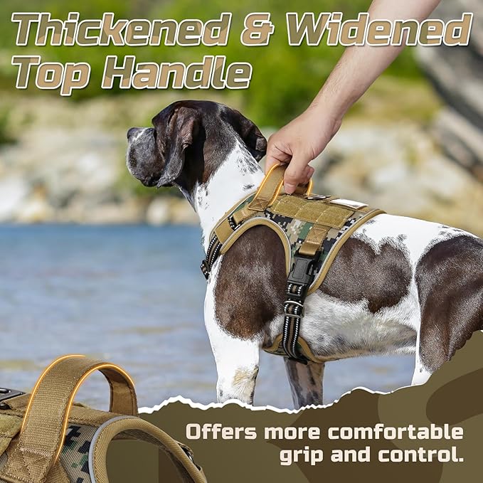 rabbitgoo Tactical Dog Harness Medium Sized Dog, No Pull Military Service Vest with Handle & Molle, Easy Control for Training Walking, Adjustable Reflective Straps, Brown camo, M
