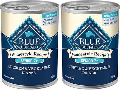 Blue Buffalo Homestyle Recipe Senior Wet Dog Food, Made with Natural Ingredients, Chicken Dinner with Garden Vegetables, 12.5-oz Cans (12 Count) (Pack of 2)