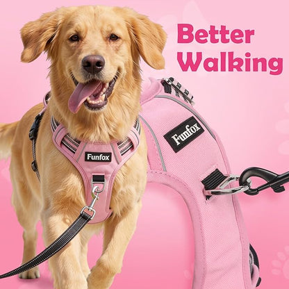 Funfox Dog Harness No Pull, Adjustable Pet Vest Harness, Super Soft Material with Vertical Handle Easy Control, Reflective Night Walking, 2 Leash Clips for Small Sized Dogs, Pink, S