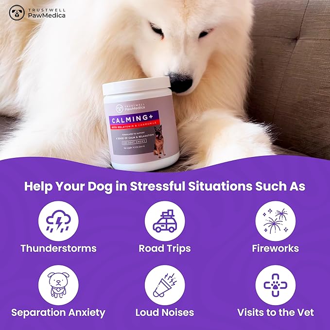 PawMedica Calming Chews for Dogs - Dog Sleep Supplement Melatonin for Dog Anxiety - Recommended Dog Calming Treats for Separation Anxiety and Barking Stress - Dog Melatonin Calming Bites for Fireworks