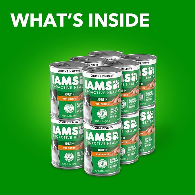 IAMS Proactive Health Wet Dog Food Adult, Canned Dog Food, Chicken Chunks in Gravy, 13 oz. Cans, Pack of 12