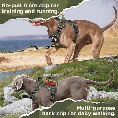 rabbitgoo Tactical Dog Harness Medium Sized Dog, No Pull Military Service Vest with Handle & Molle, Easy Control for Training Walking, Adjustable Reflective Straps, Green camo, M