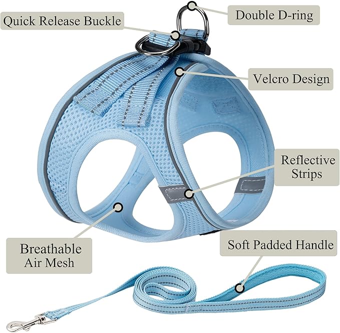 Dog Harness with Leash Set, No Pull Adjustable Reflective Step-in Puppy Pet Vest Harnesses for Small Medium Large Dogs and Cats,Sky Blue XL