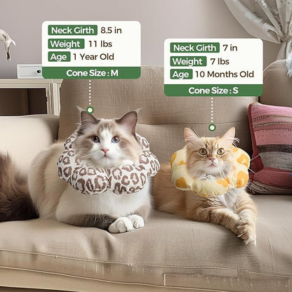 ComSaf Cat Cone Collar Soft - E Cat Collar Cones to Stop Licking After Surgery, Recovery Elizabethan Collar for Cats, Soft Cat Cone for Small Cats Kitten, Waterproof & Lightweight, Brown Leopard, S