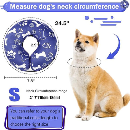 Recovery Donut Collar for Dogs & Cat,Inflatable Dog Cone Collar Alternative After Surgery,Soft Cone for Large Medium Small Dog,Adjustable Pet Neck Donut(Darkblue Bone,Small