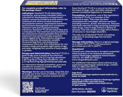 NexGard Plus (afoxolaner, moxidectin, and pyrantel) Flea and Tick Protection & Heartworm Preventive for Dogs Soft Beef Flavored Chewables, 17.1-33 lbs. (Gold) 1 Chew (1 Month Supply)