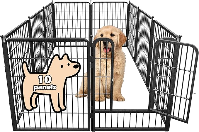 fowick 32" H x 32" W Dog Playpen 10 Panels, Black Metal Puppy Exercise Pen for Indoors & Outdoors, Foldable Animal Barrier Fence, Portable Pet Play Pen for Small Dogs & Rabbits, No Dig Fence