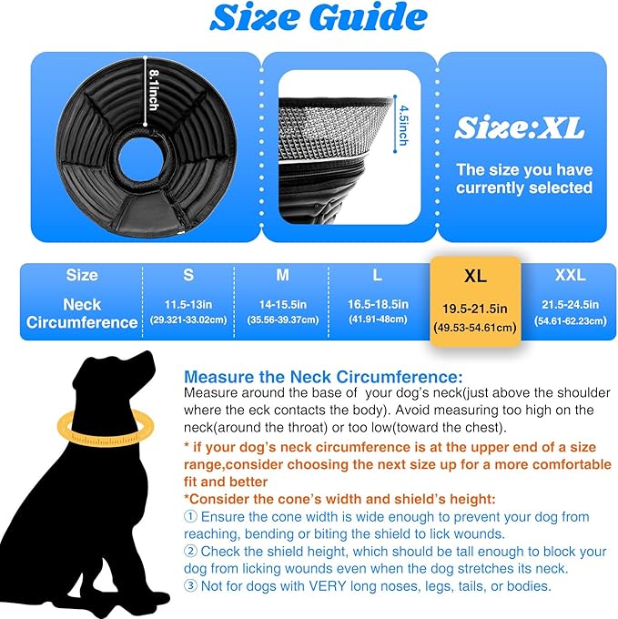 Inflatable Dog Cone for Dogs After Surgery,Soft Adjustable Elizabethan Collar for Large Dogs,2-in-1 Dog Cone with Detachable Shield,Anti-Anxiety Comfortable Pet E-Collar Prevents Licking Wounds(XL)