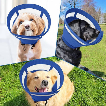 SAWMONG Soft Cone for Dogs – Large Dog Recovery Collar, Adjustable E-Collar to Stop Licking After Surgery (L, Blue)