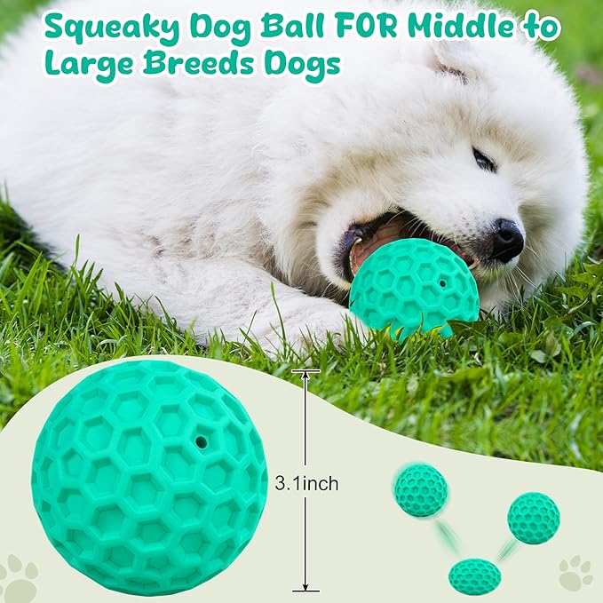 Squeaky Dog Toys for Aggressive Chewers, Indestructible Dog Balls for Aggressive Chewers, Blue Green Squeaky Balls for Dogs