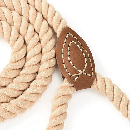 Mile High Life Dog Leash, Braided Cotton Rope Leashes with Leather Tip - Heavy Duty Metal Clasp, 6FT, 1/2" Thick - Wedding, Walking & Training Leash for Small Medium Large Dogs (Light Brown)